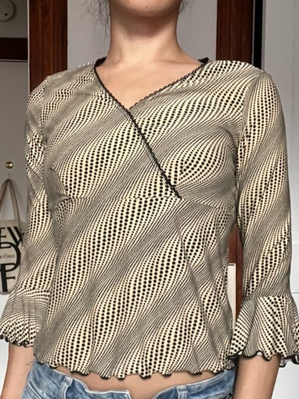 Polka Dot Wrap Neck Top